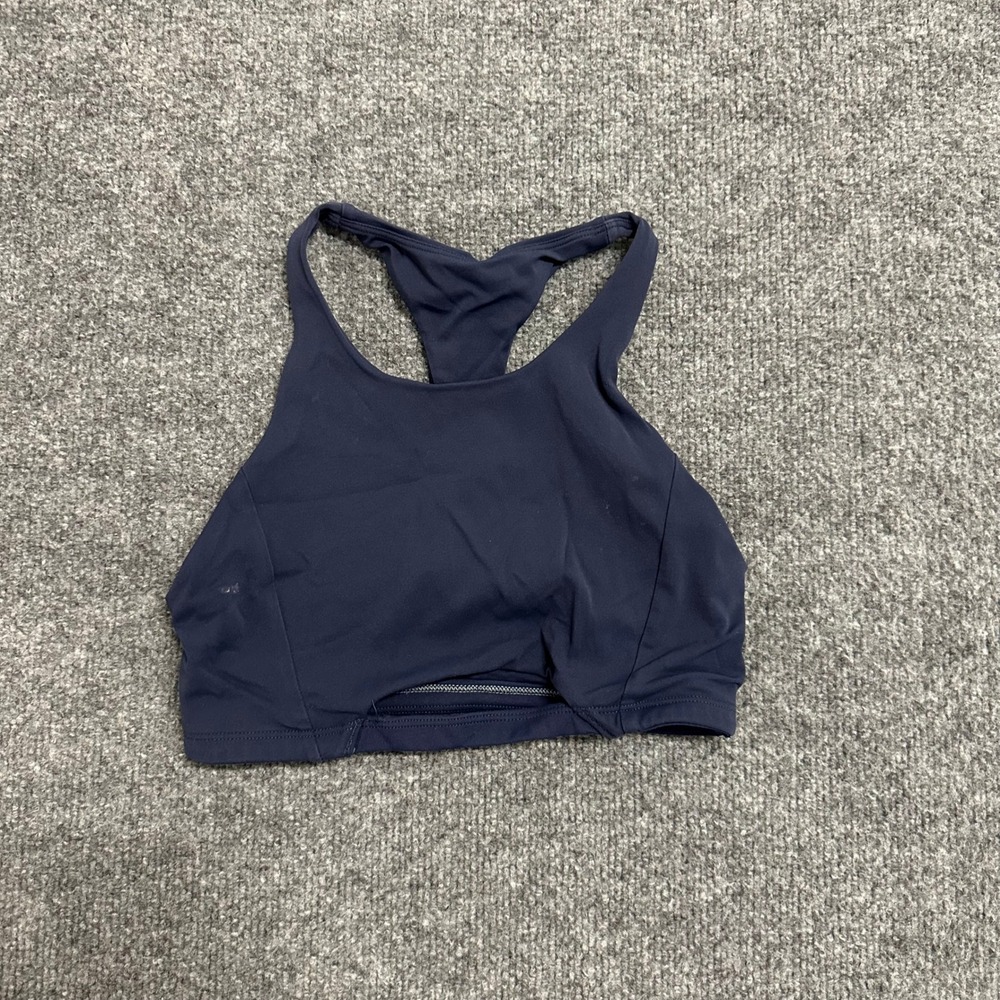 Alphalete Sports Bra Womens XS Navy Blue High Neck Racerback Cutout Athletic
